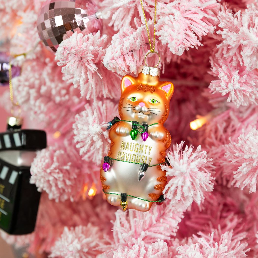Naughty Obviously - Tangled Tabby Cat Glass Ornament