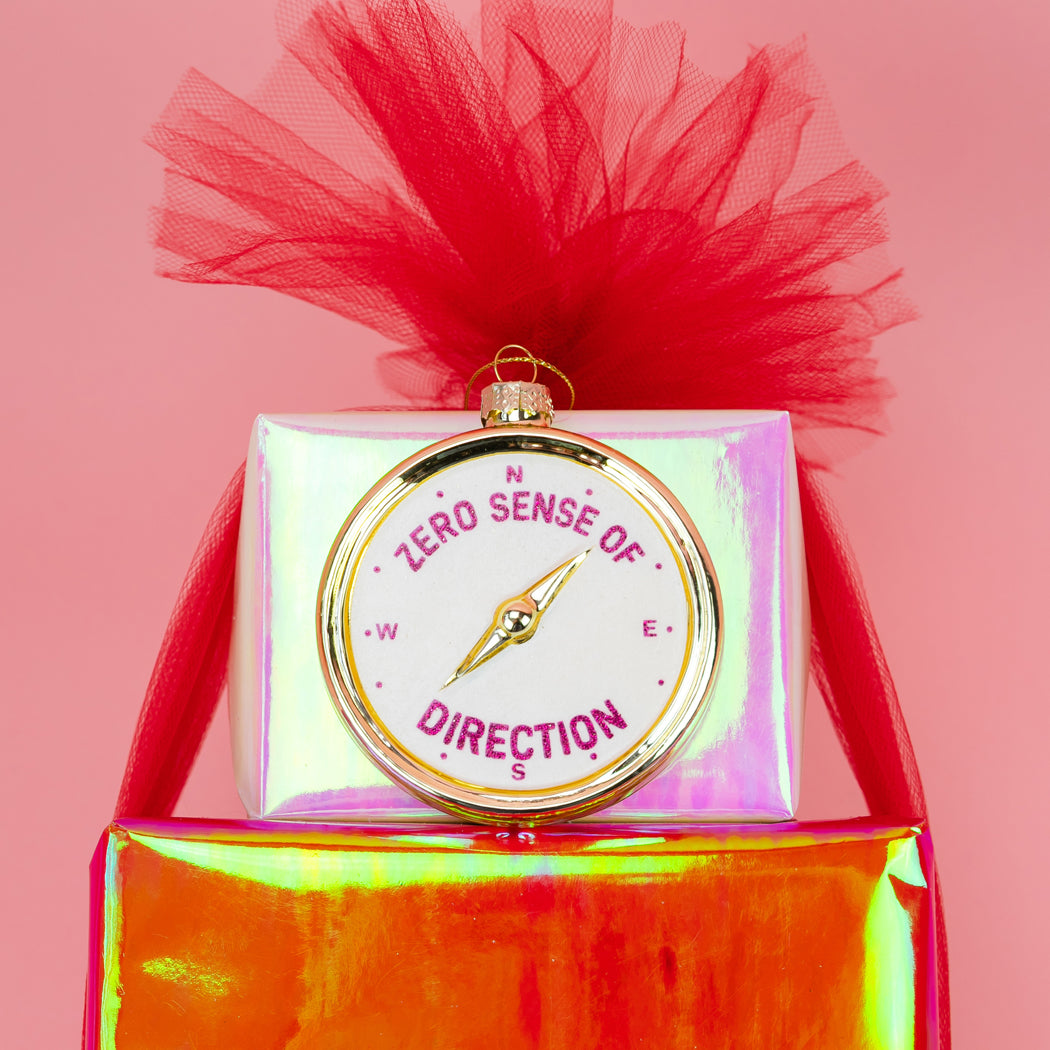 Zero Sense of Direction - Compass Glass Ornament