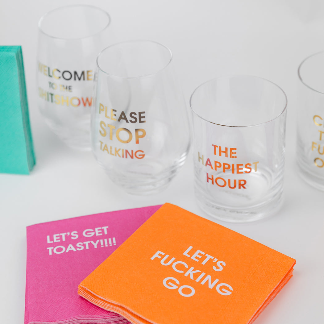 Please Stop Talking- Gold Foil Stemless Wine Glass