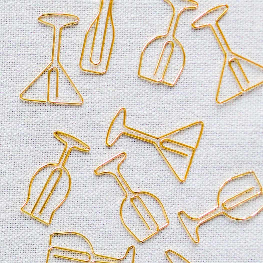 Gold Cocktail Paper Clips - Wine, Martini, Champagne Paper Clips