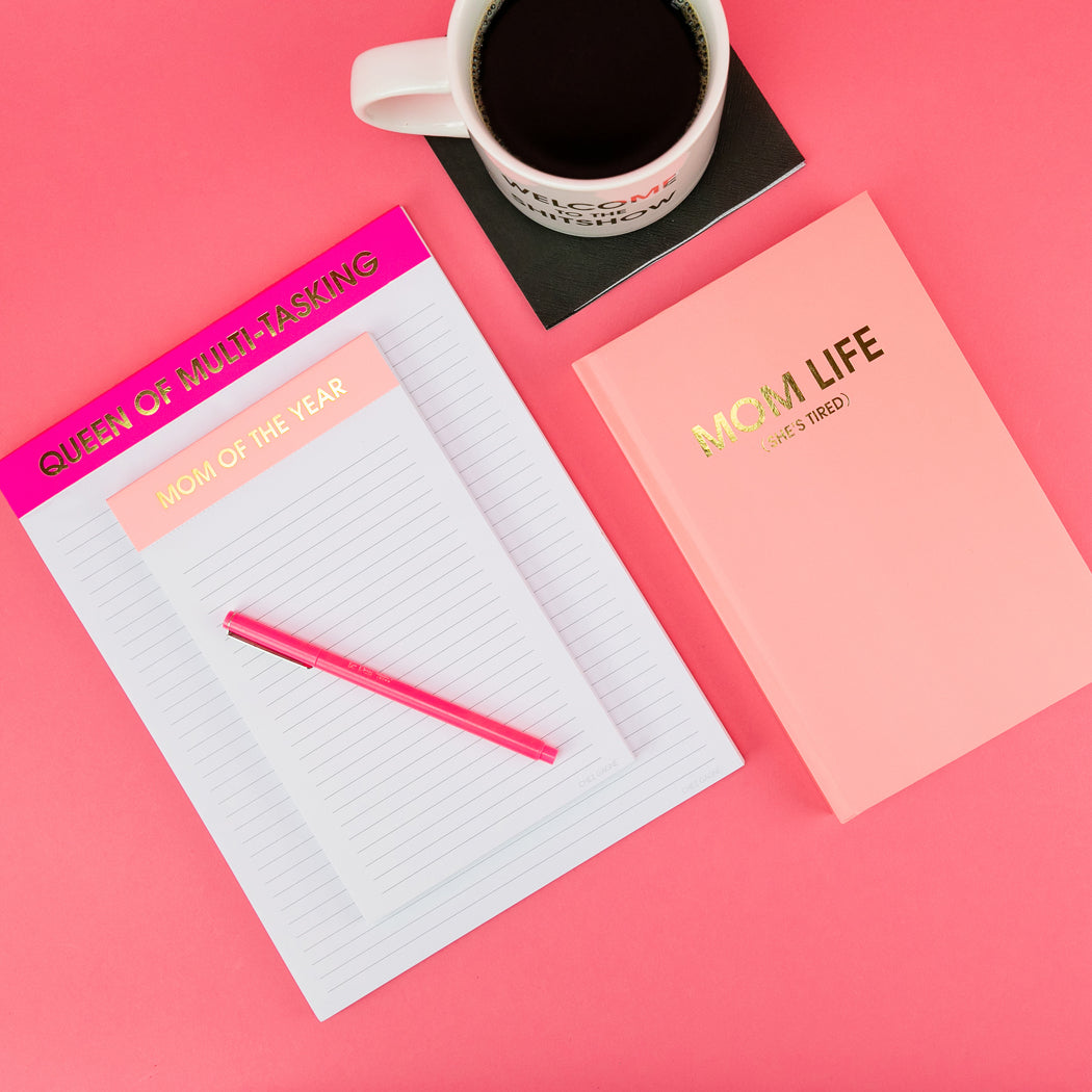Mom Life (she's tired) - Flamingo Pink Hardcover Journal