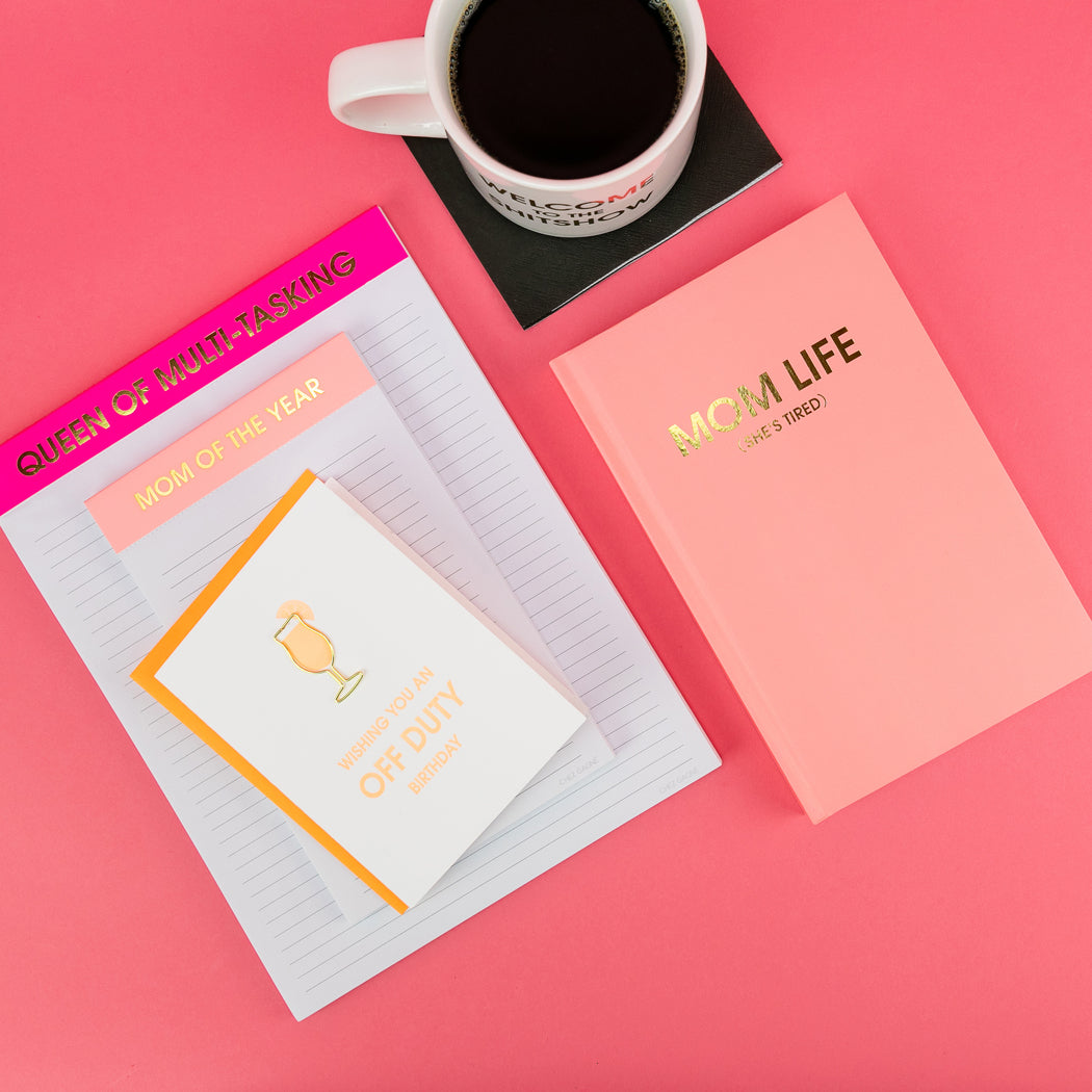 Mom Life (she's tired) - Flamingo Pink Hardcover Journal