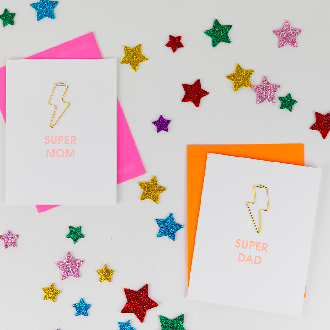 Super Mom - Lightning Bolt Paper Clip Letterpress Card