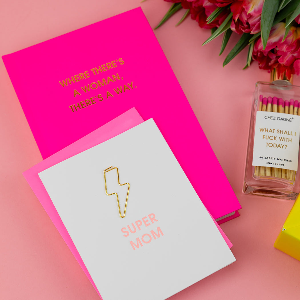 Super Mom - Lightning Bolt Paper Clip Letterpress Card