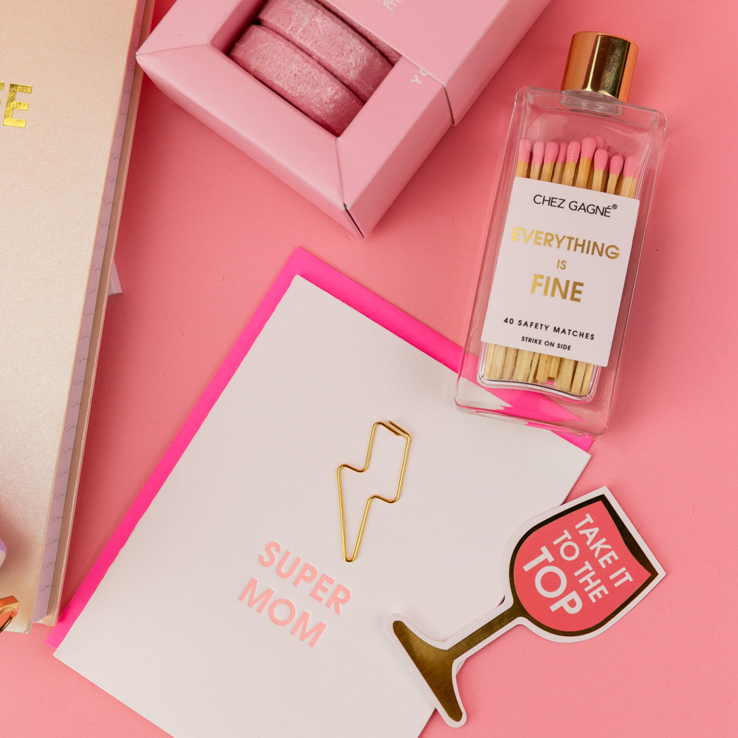 Super Mom - Lightning Bolt Paper Clip Letterpress Card