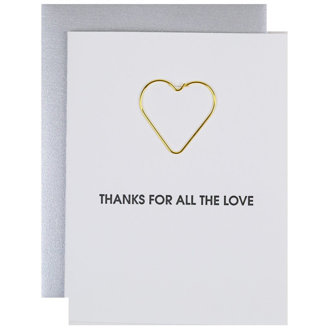 Thanks For All The Love - Heart Paper Clip Letterpress Card