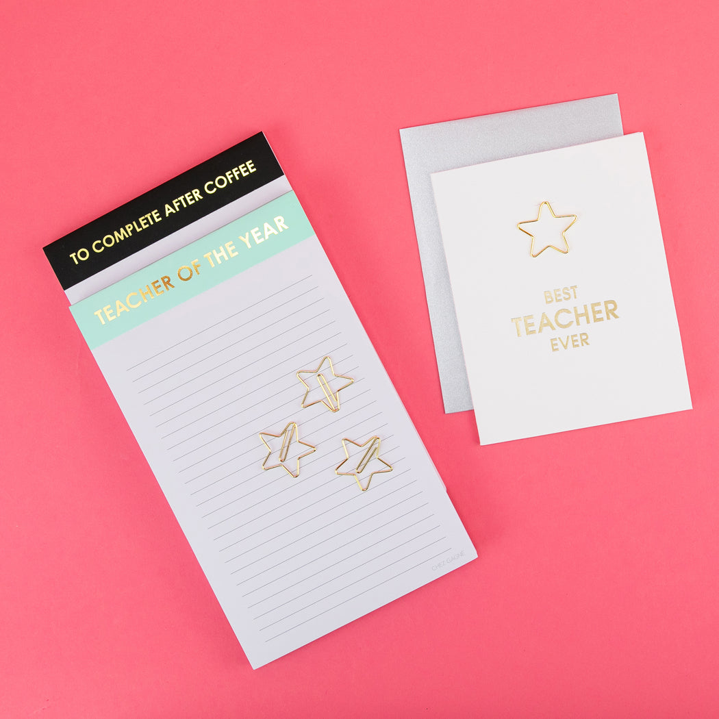 Best Teacher Ever - Star Paper Clip Letterpress Card