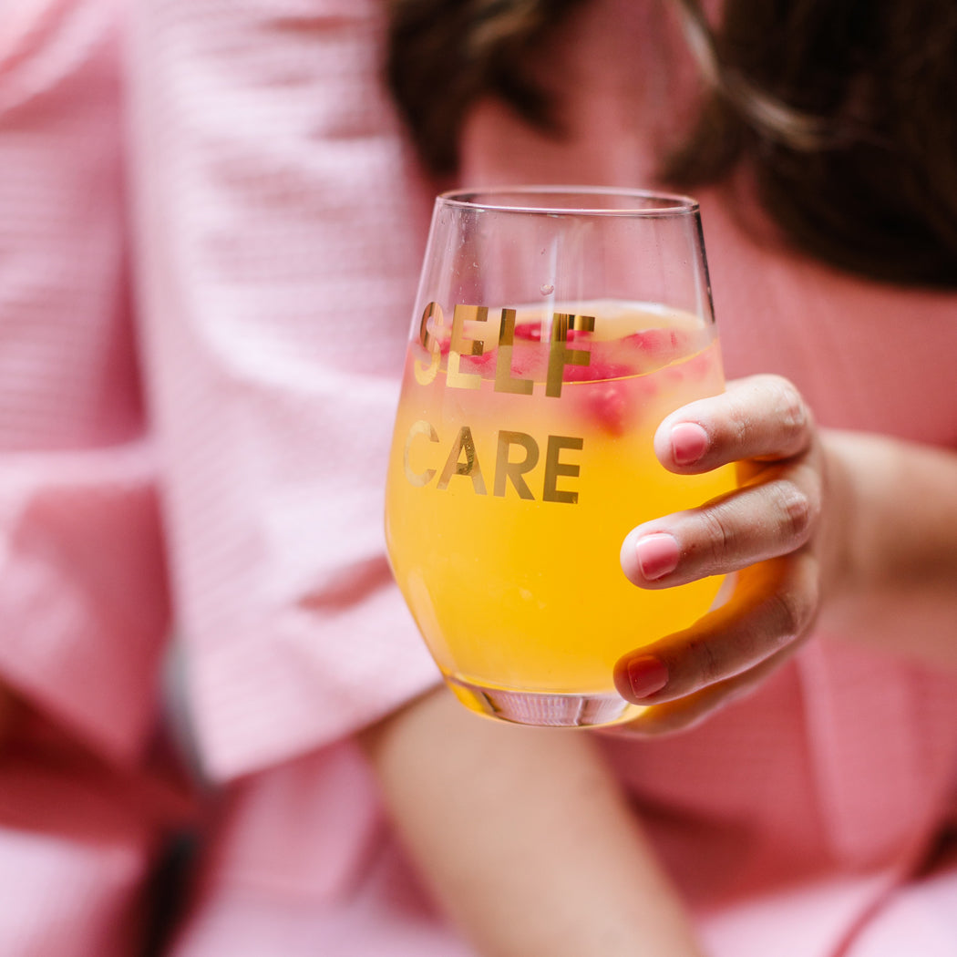 Self Care - Gold Foil Stemless Wine Glass