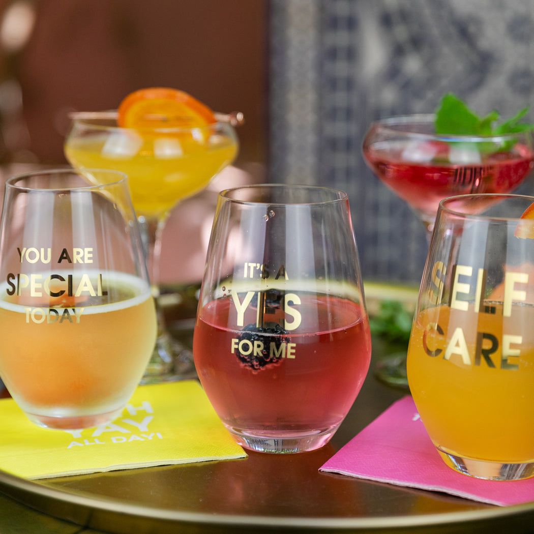 It's A Yes For Me - Gold Foil Stemless Wine Glass