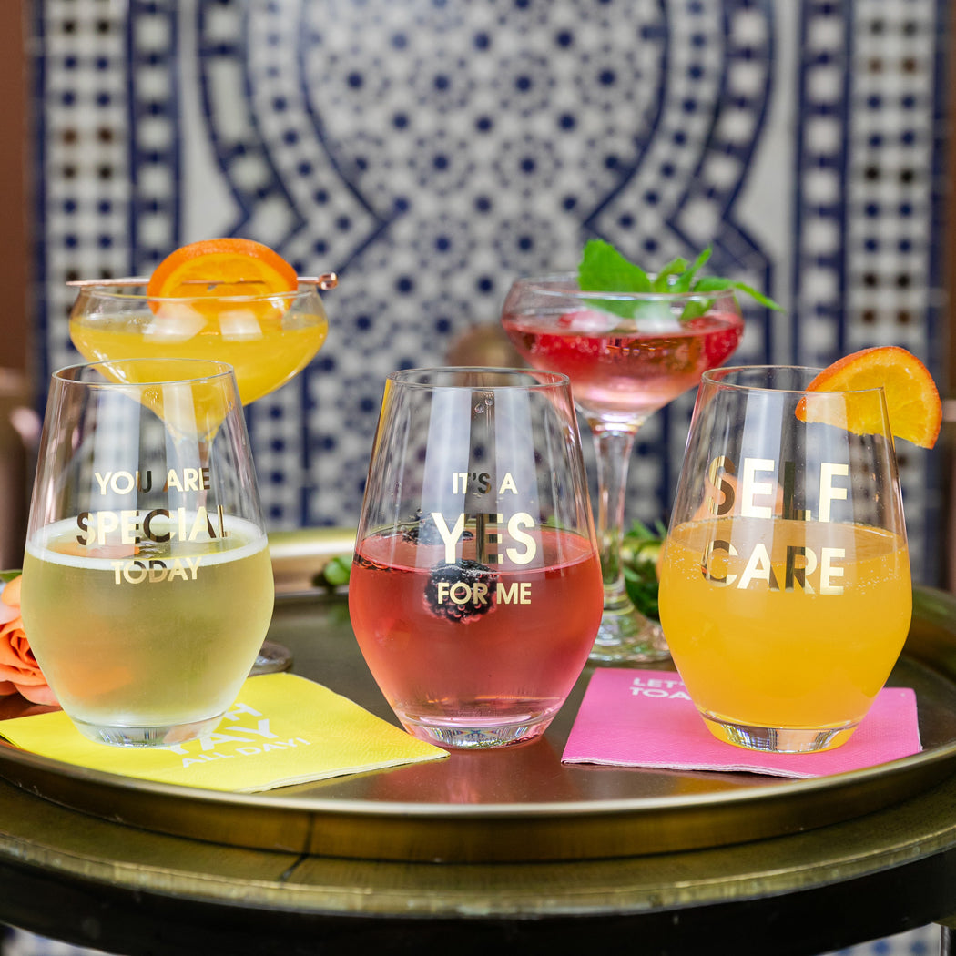 Self Care - Gold Foil Stemless Wine Glass