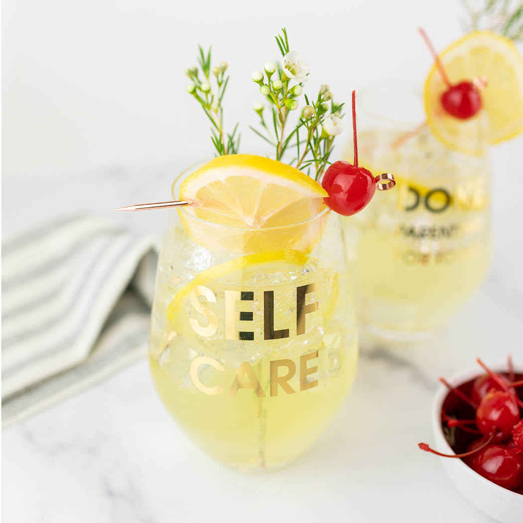 Self Care - Gold Foil Stemless Wine Glass