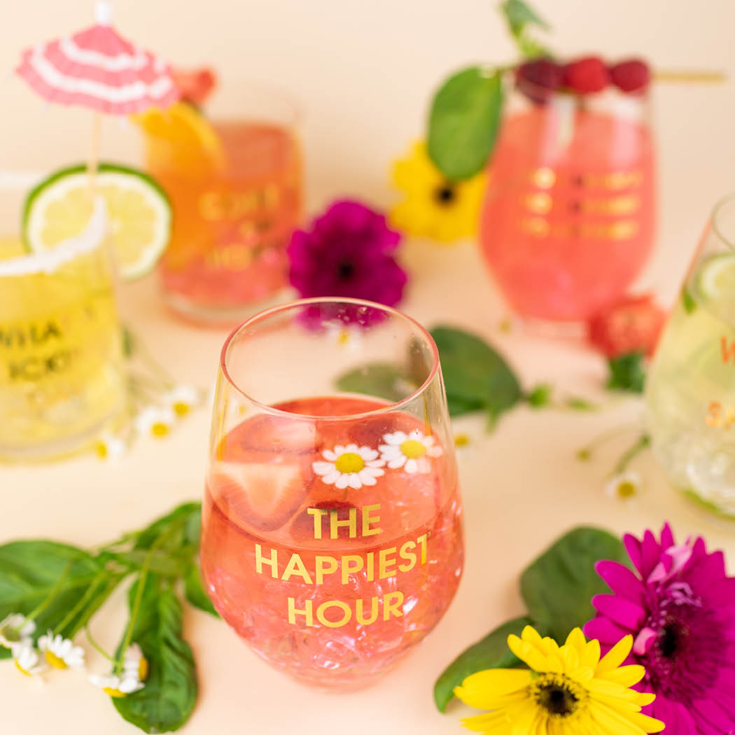 The Happiest Hour - Gold Foil Stemless Wine Glass