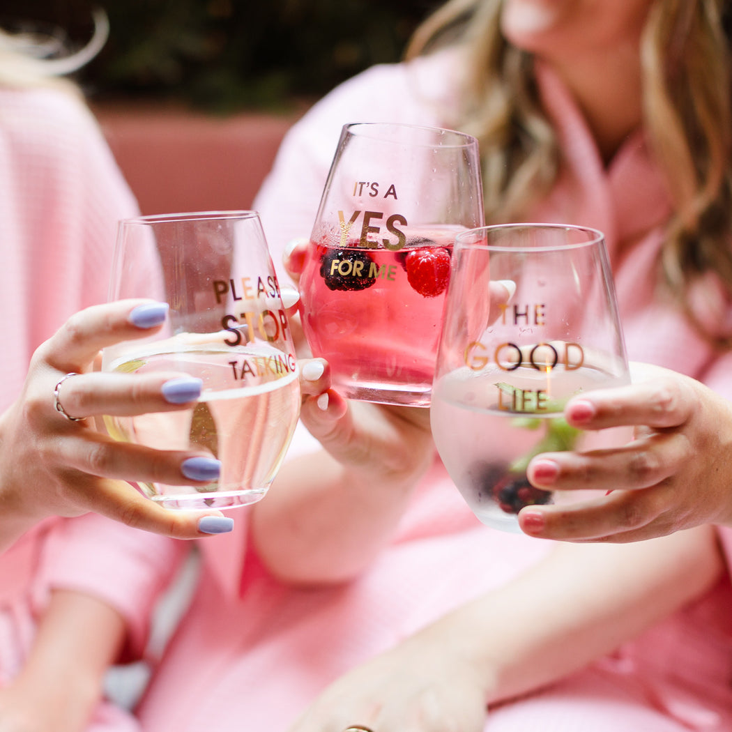 It's A Yes For Me - Gold Foil Stemless Wine Glass