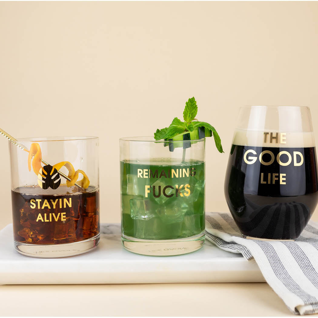 Stayin Alive - Monstera Leaf Rocks Glass