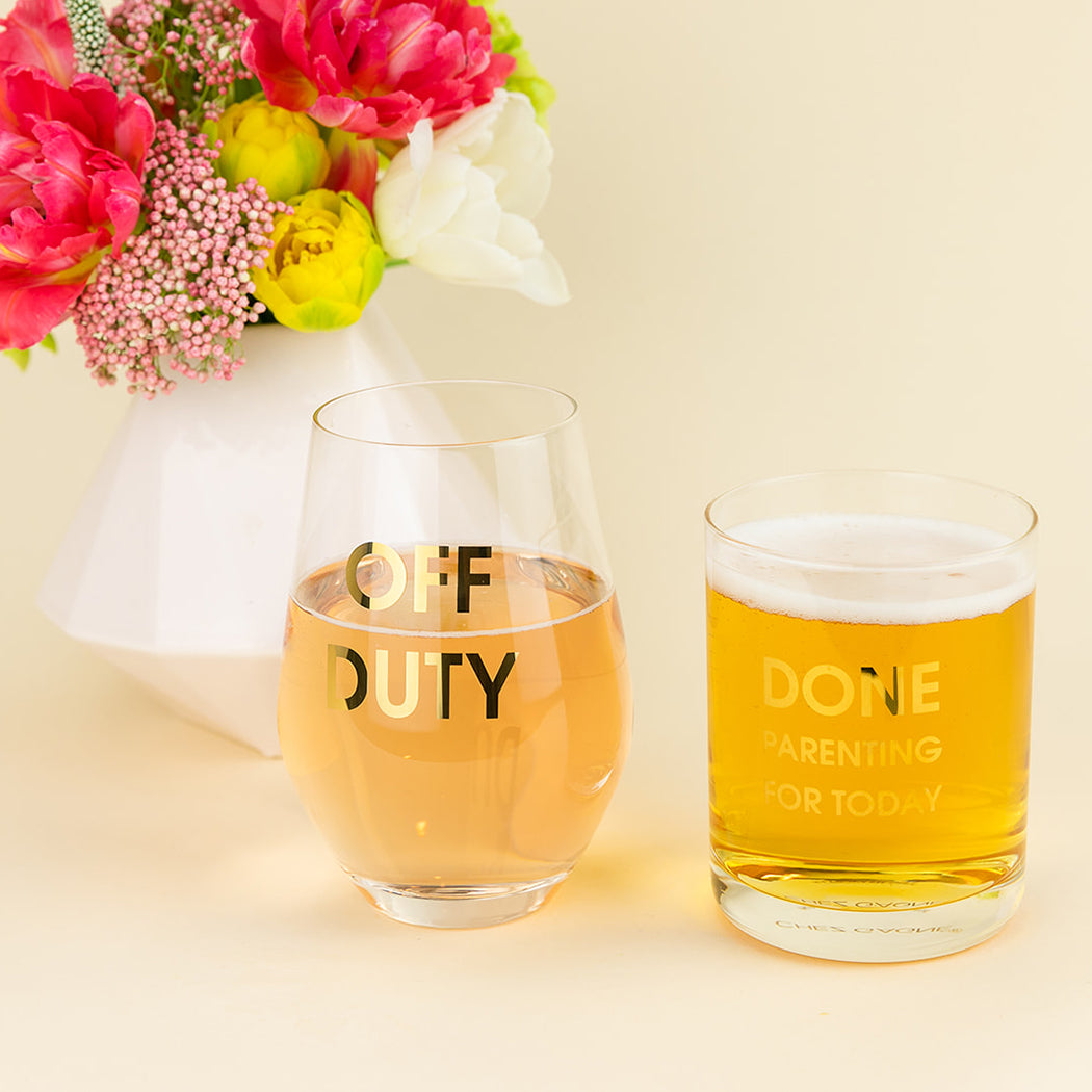 Off Duty - Gold Foil Stemless Wine Glass