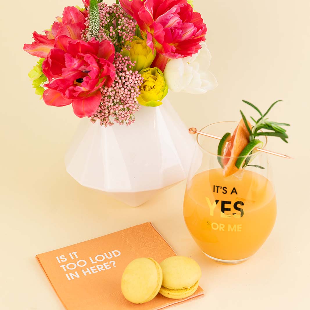 It's A Yes For Me - Gold Foil Stemless Wine Glass