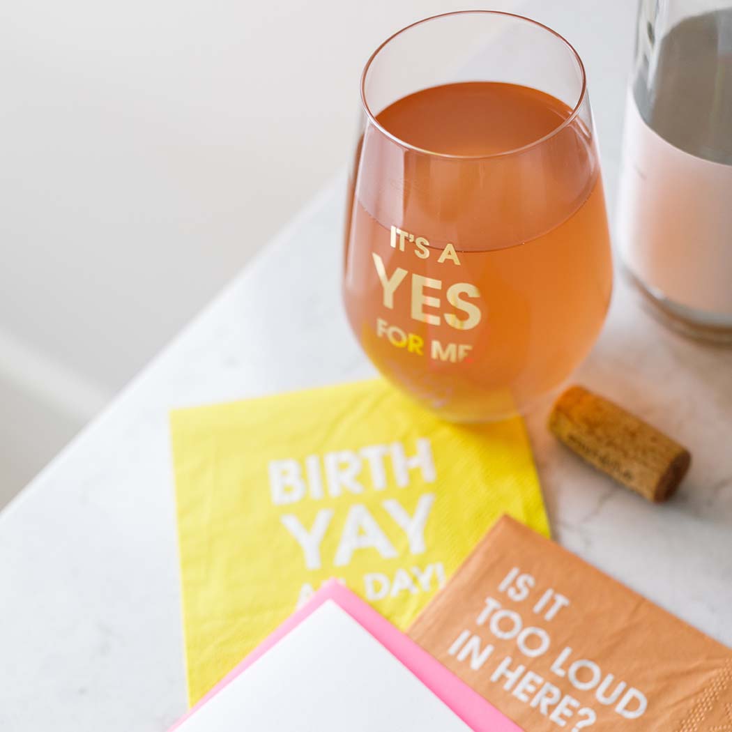 It's A Yes For Me - Gold Foil Stemless Wine Glass