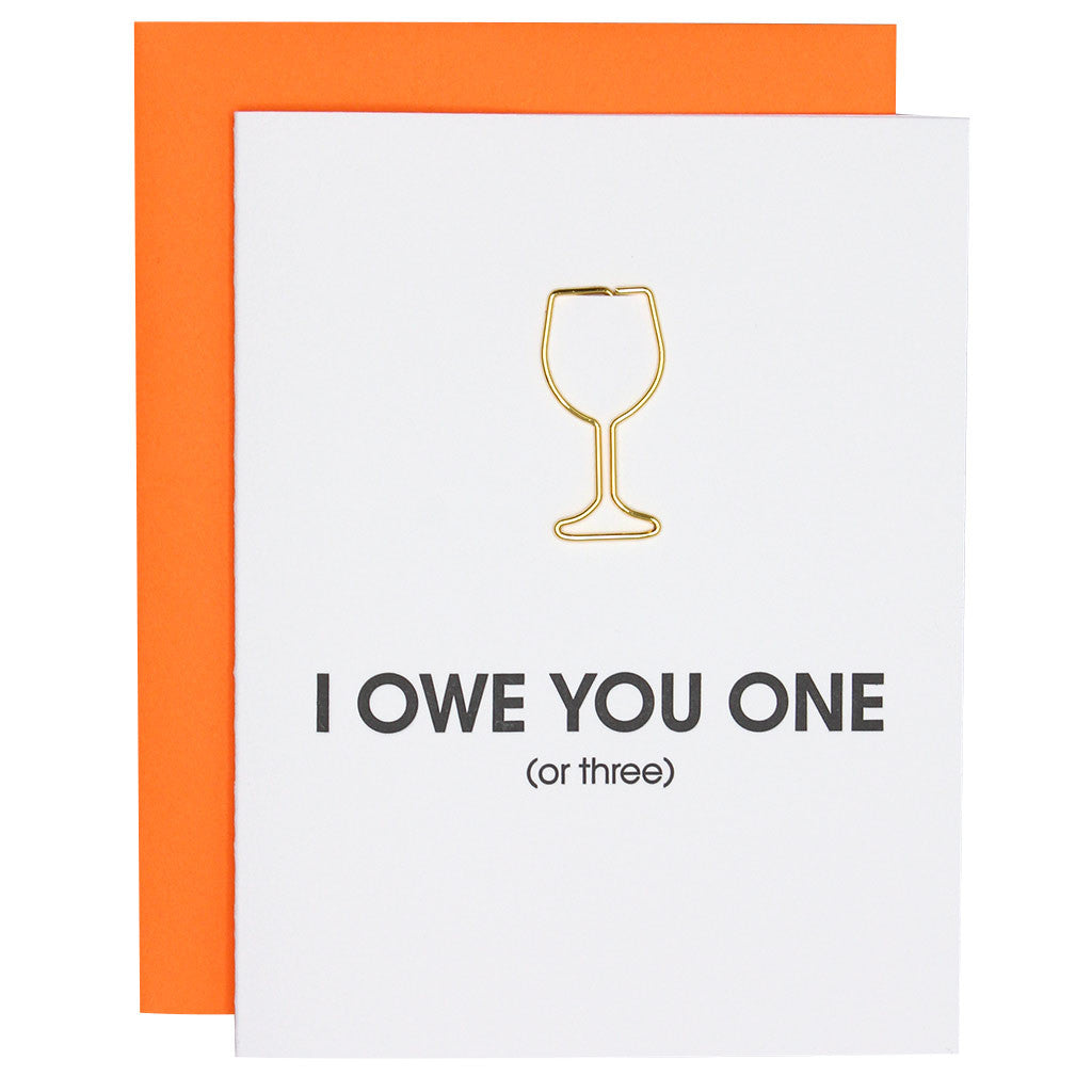I Owe You One - Paper Clip Letterpress Card