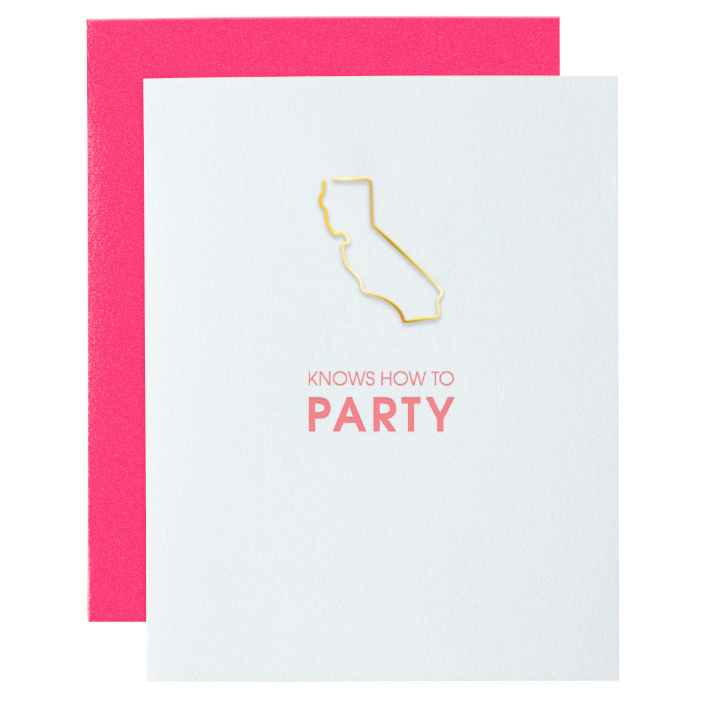 CA Knows How to Party Paper Clip Letterpress Card