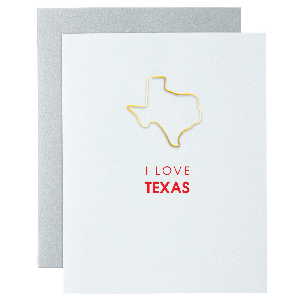 I Love Texas Paper Clip Letterpress Card