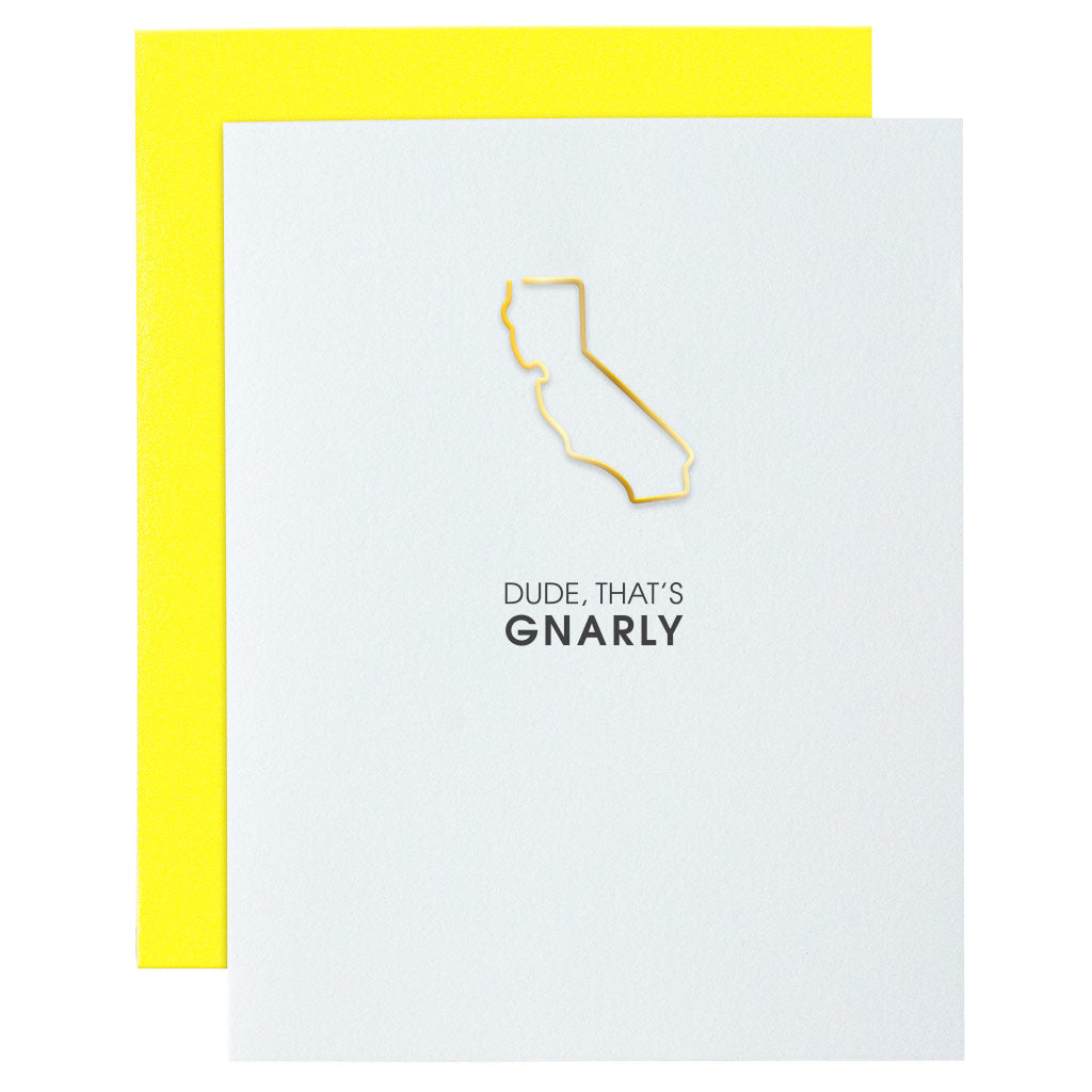 Dude That's Gnarly California Paper Clip Letterpress Card