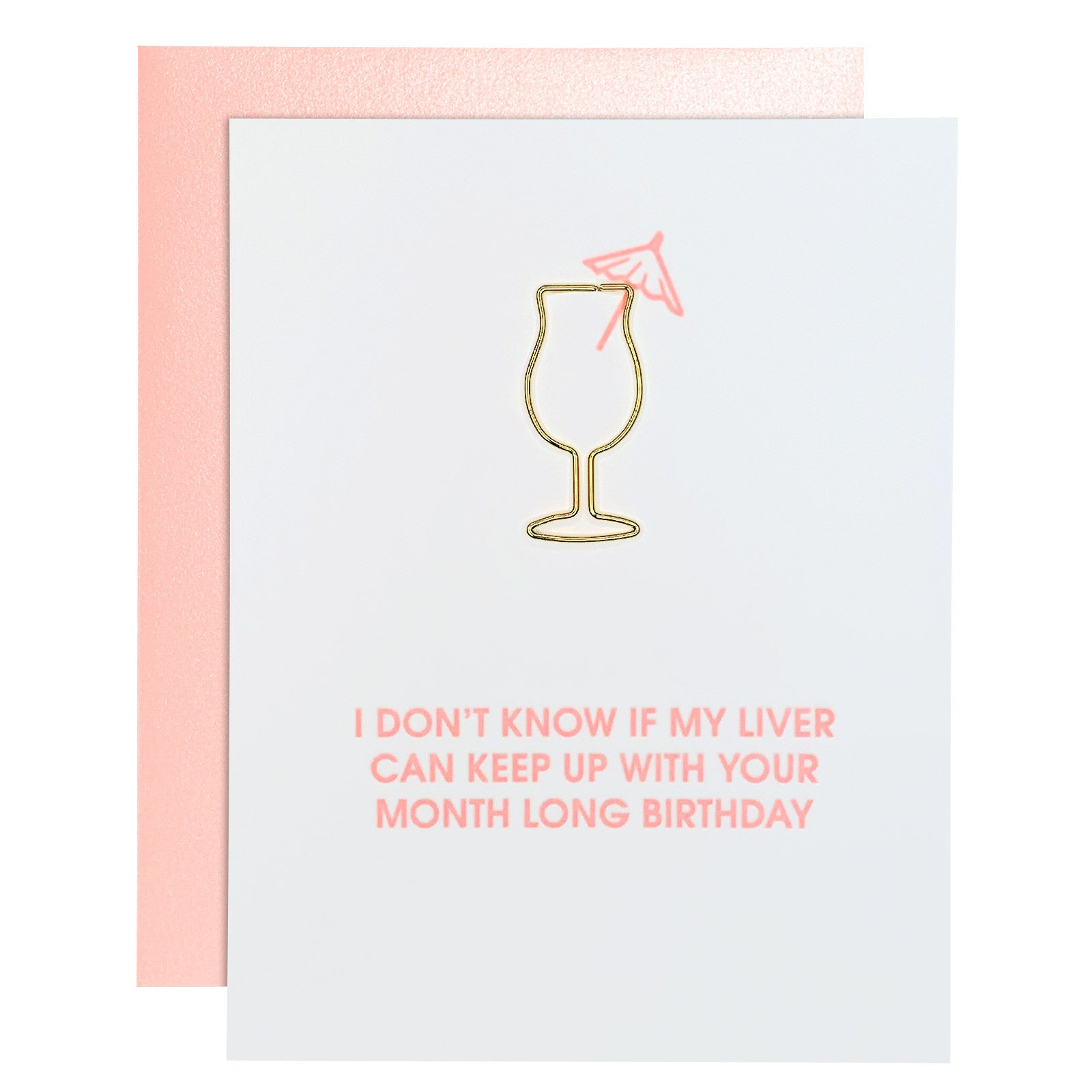 Month Long Birthday Liver Joke Daiquiri Paper Clip Letterpress Card