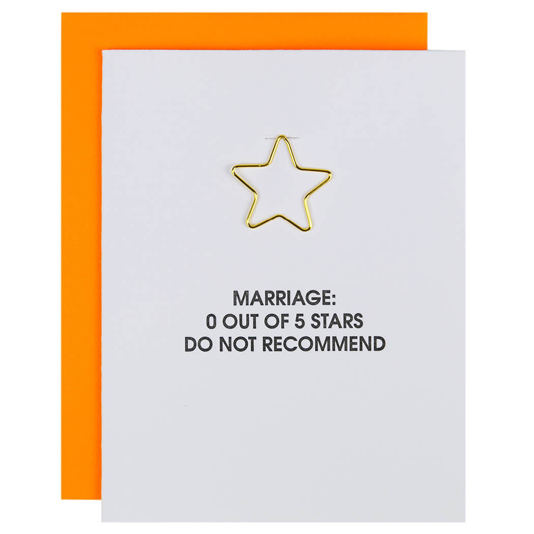 Marriage 0 out of 5 Stars. Do Not Recommend - Star Paper Clip Letterpress Card