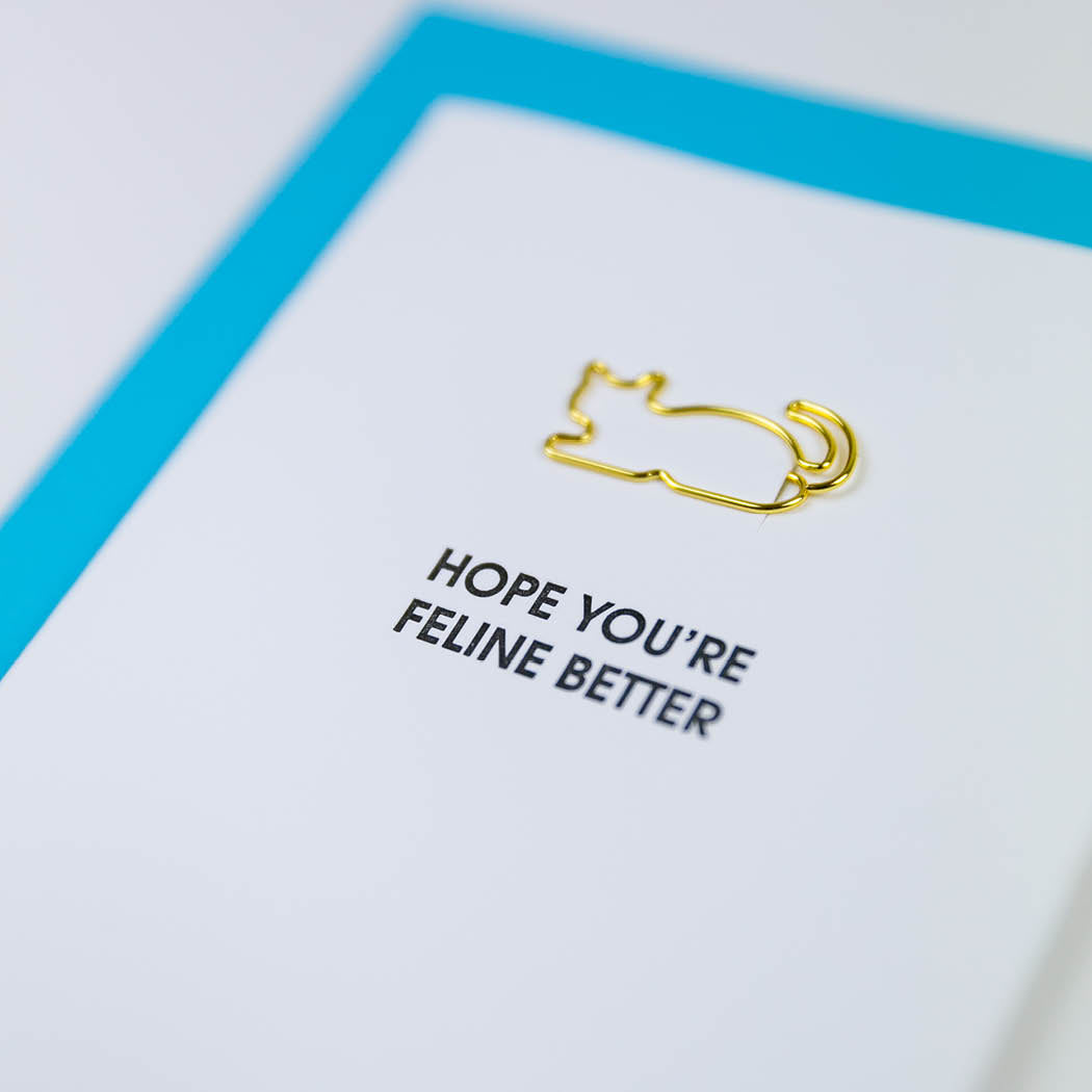 Hope You're Feline Better - Paper Clip Letterpress Card