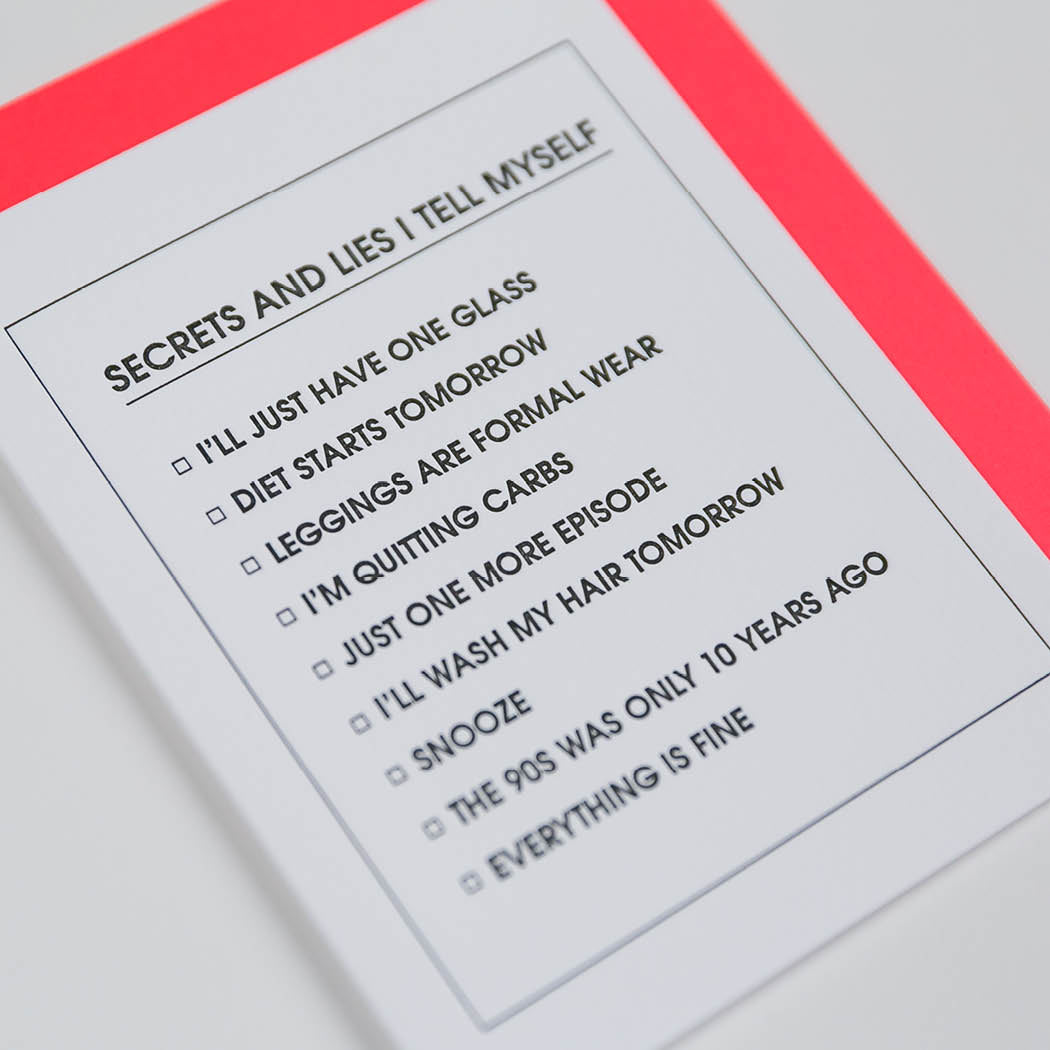 Secrets and Lies I Tell Myself Checklist - Letterpress Card
