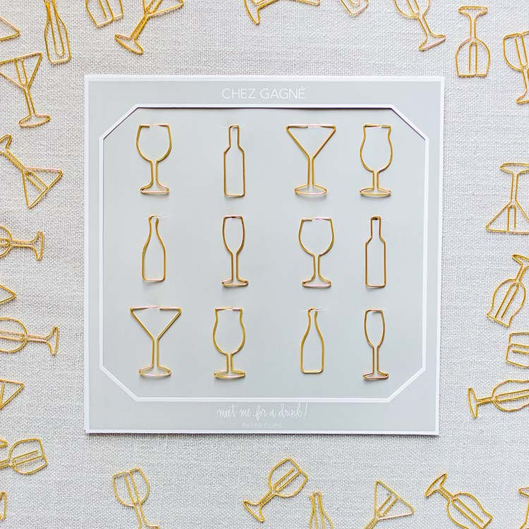 Gold Cocktail Paper Clips - Wine, Martini, Champagne Paper Clips