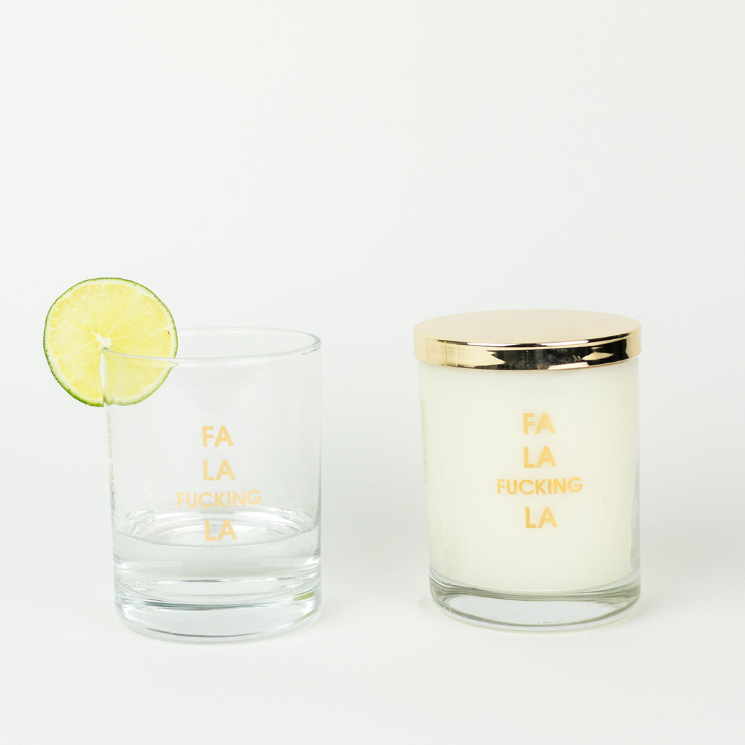 Chez Gagné Fa La Fucking La Rocks Glass and Candle