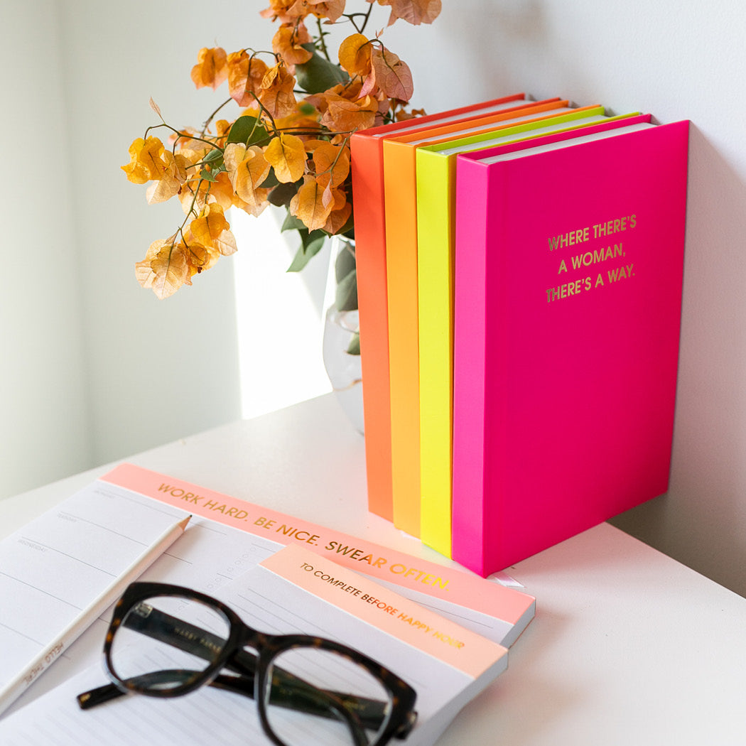 Where There's A Woman There's A Way - Neon Pink Hardcover Journal