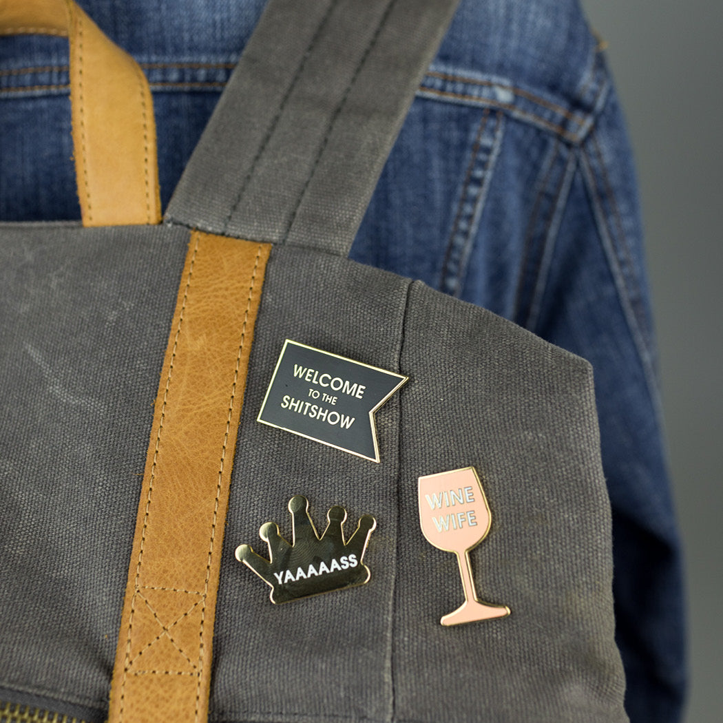 Our Wine Wife hilarious enamel pin is perfect for your bestie, sister or other wine wife in your life! Chez Gagne Hard Enamel Pin. Wine lover gift. Wine lover enamel pin. BackPack enamel pin. Backpack pin. Backpack wine pin.