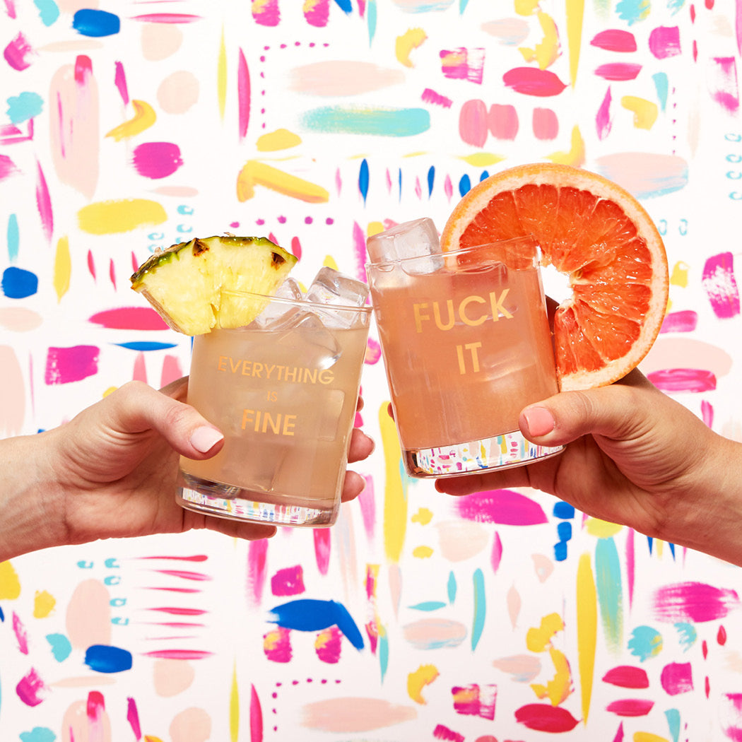 Happy Hour on the Rocks Everything is Fine and Fuck It Rocks Glasses by Chez Gagné
