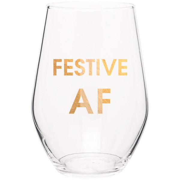 Chez Gagne Chez Gagné Festive AF- Gold Foil Stemless Wine Glass