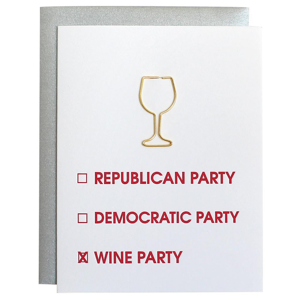 Election Card Wine Party Paper Clip Letterpress Card