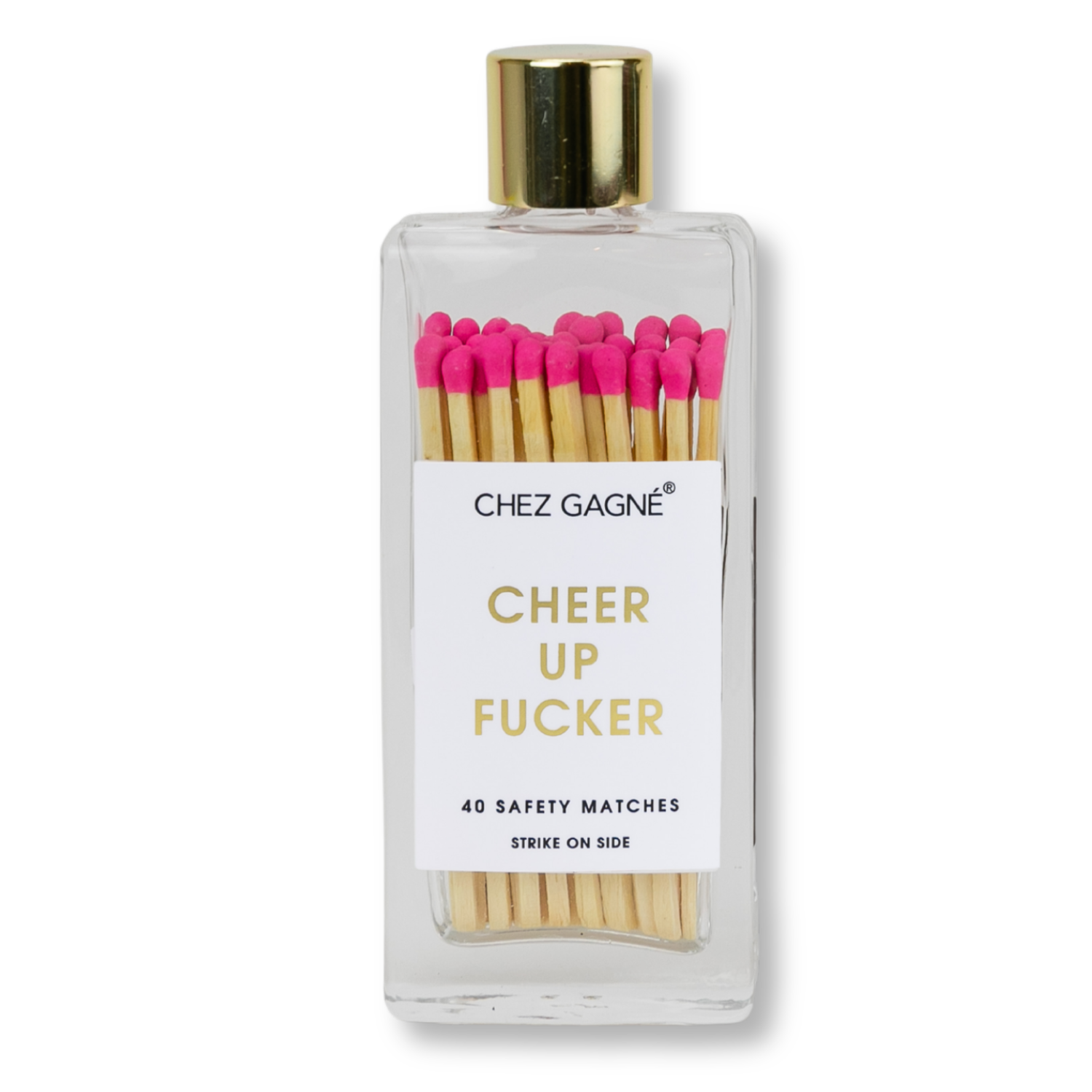 Cheer Up Fucker - Glass Bottle Safety Matches - Bright Pink