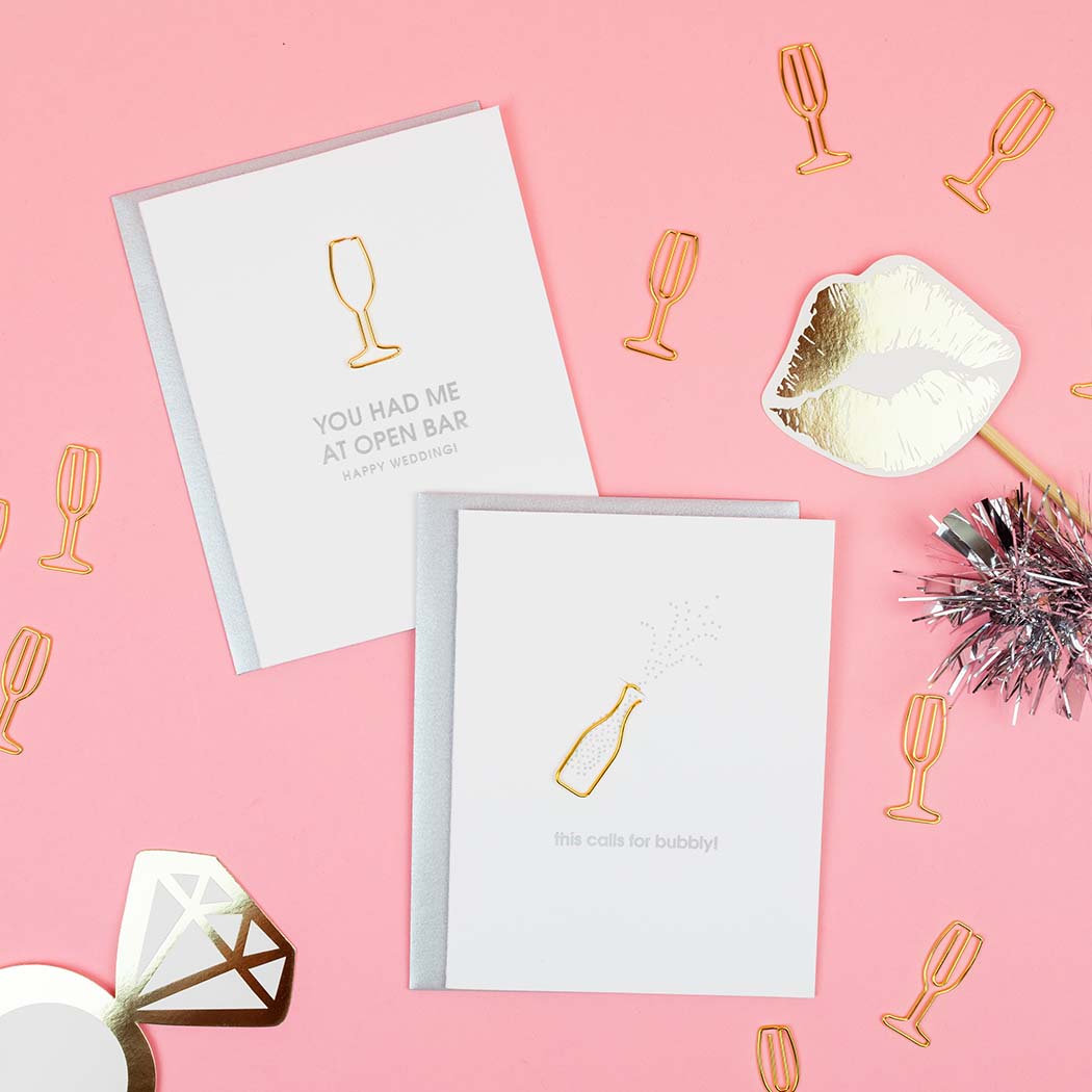 You Had Me At Open Bar, Happy Wedding - Paper Clip Letterpress Card