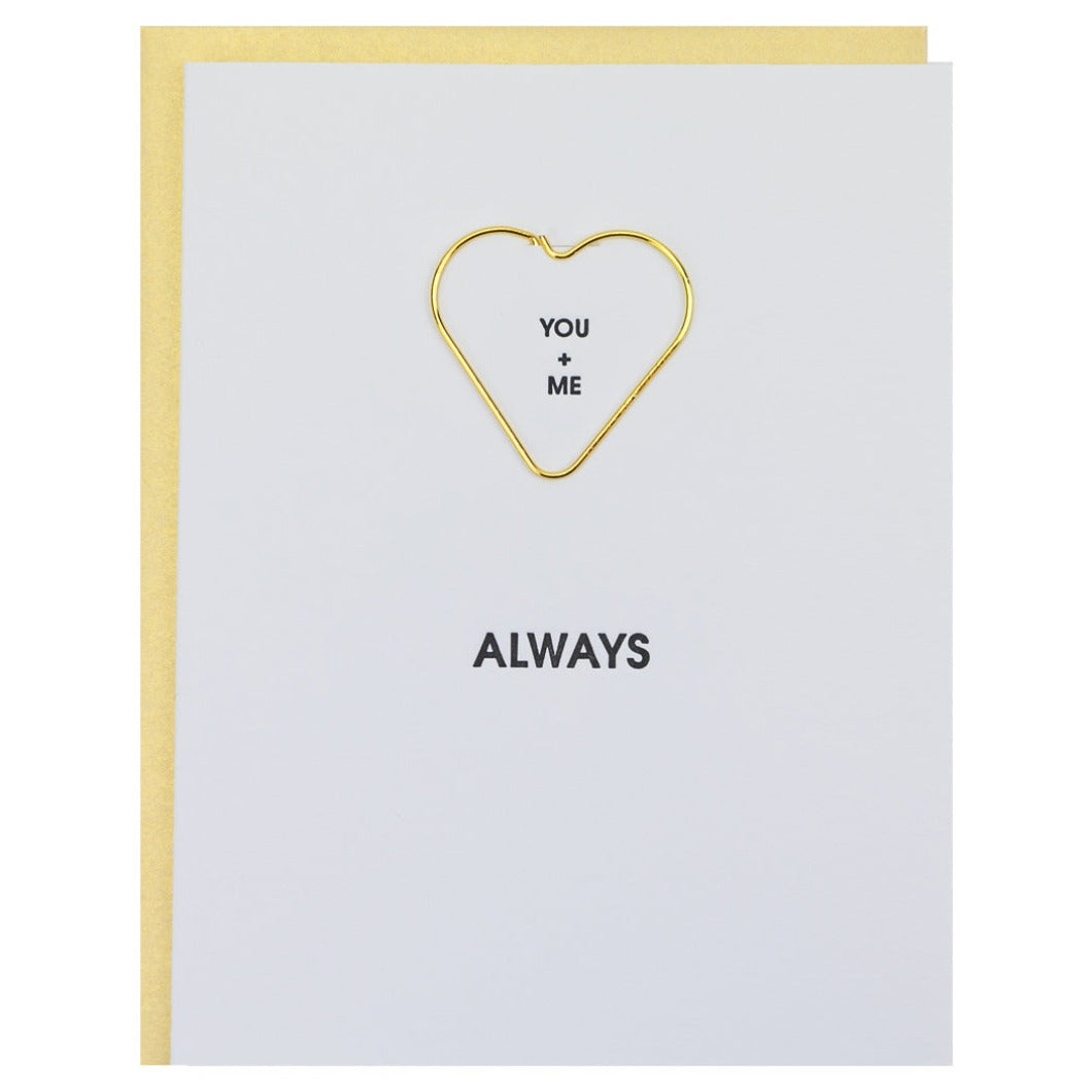 You + Me Always - Heart Paper Clip Letterpress Card