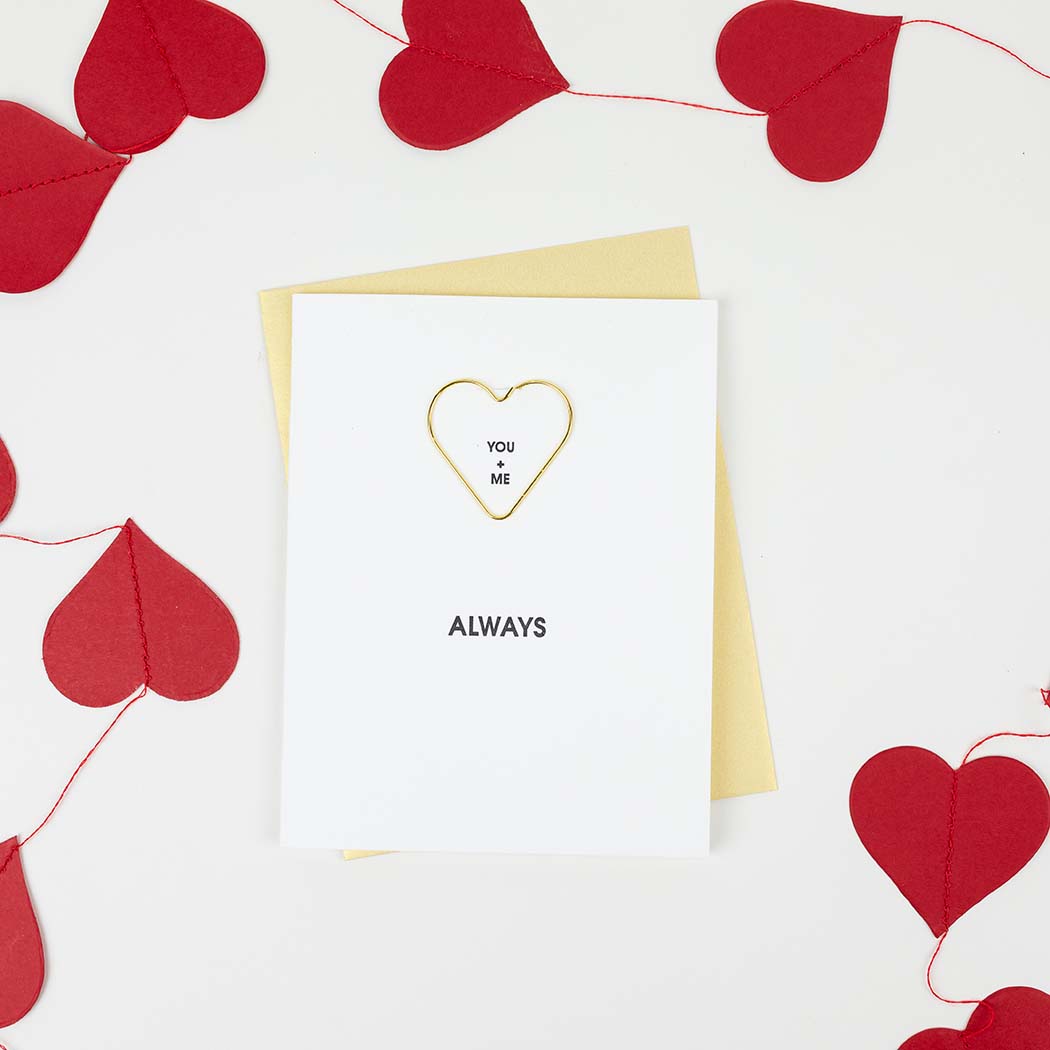 You + Me Always - Heart Paper Clip Letterpress Card
