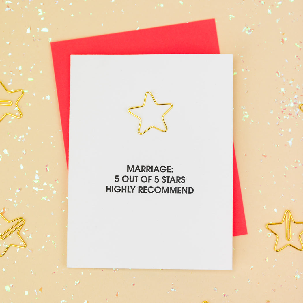Marriage 5 Out Of 5 Stars. Highly Recommend - Star Paper Clip Letterpress Card