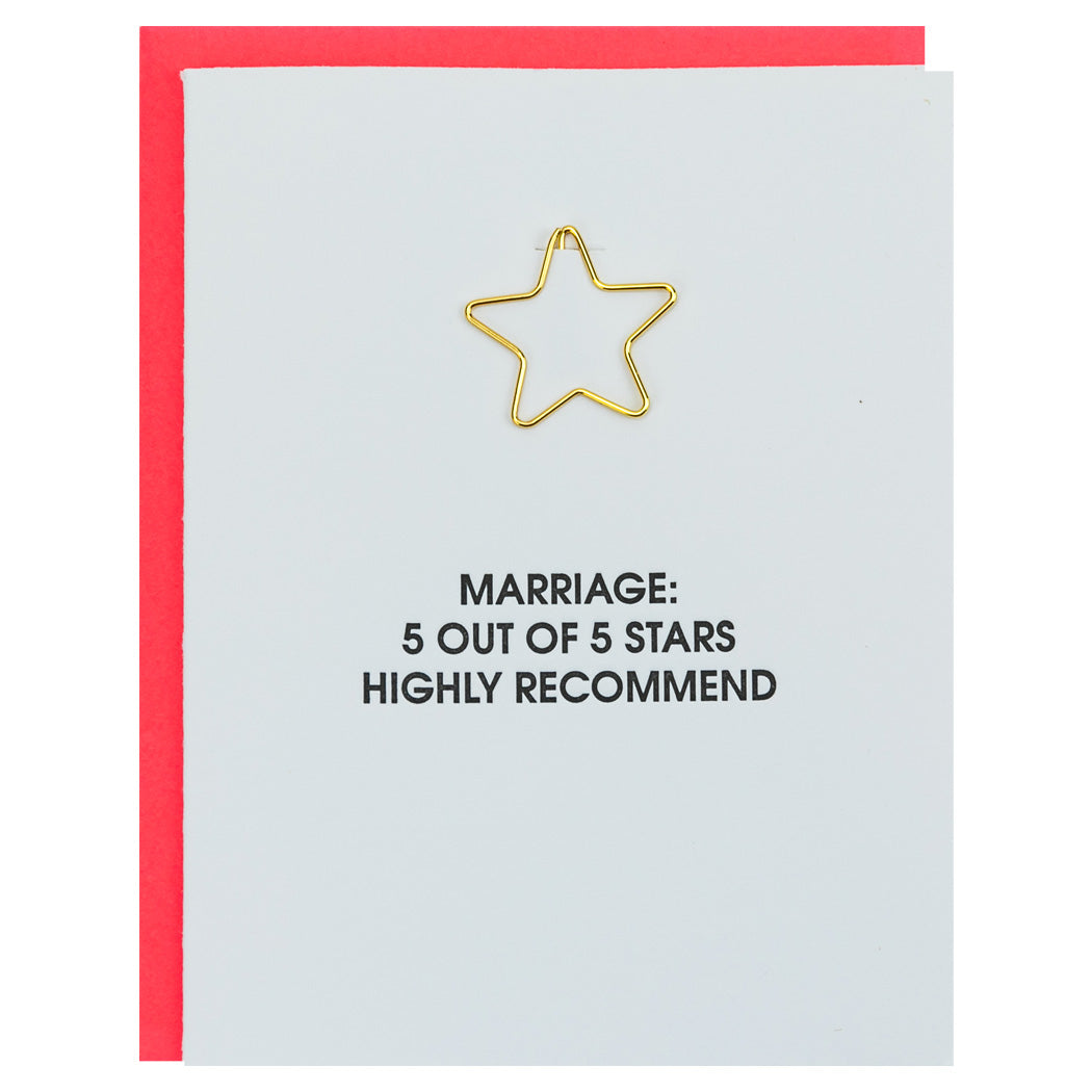 Marriage 5 Out Of 5 Stars. Highly Recommend - Star Paper Clip Letterpress Card