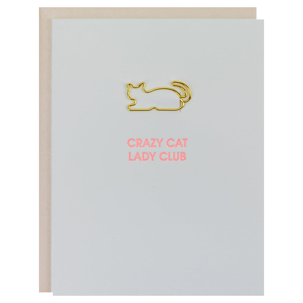 Crazy Cat Lady Club - Paper Clip Letterpress Card