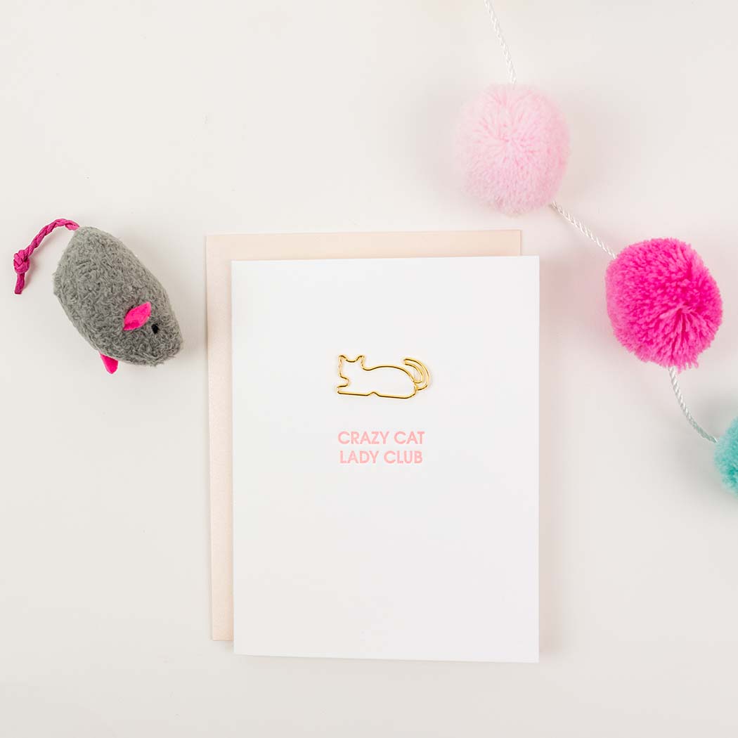 Crazy Cat Lady Club - Paper Clip Letterpress Card