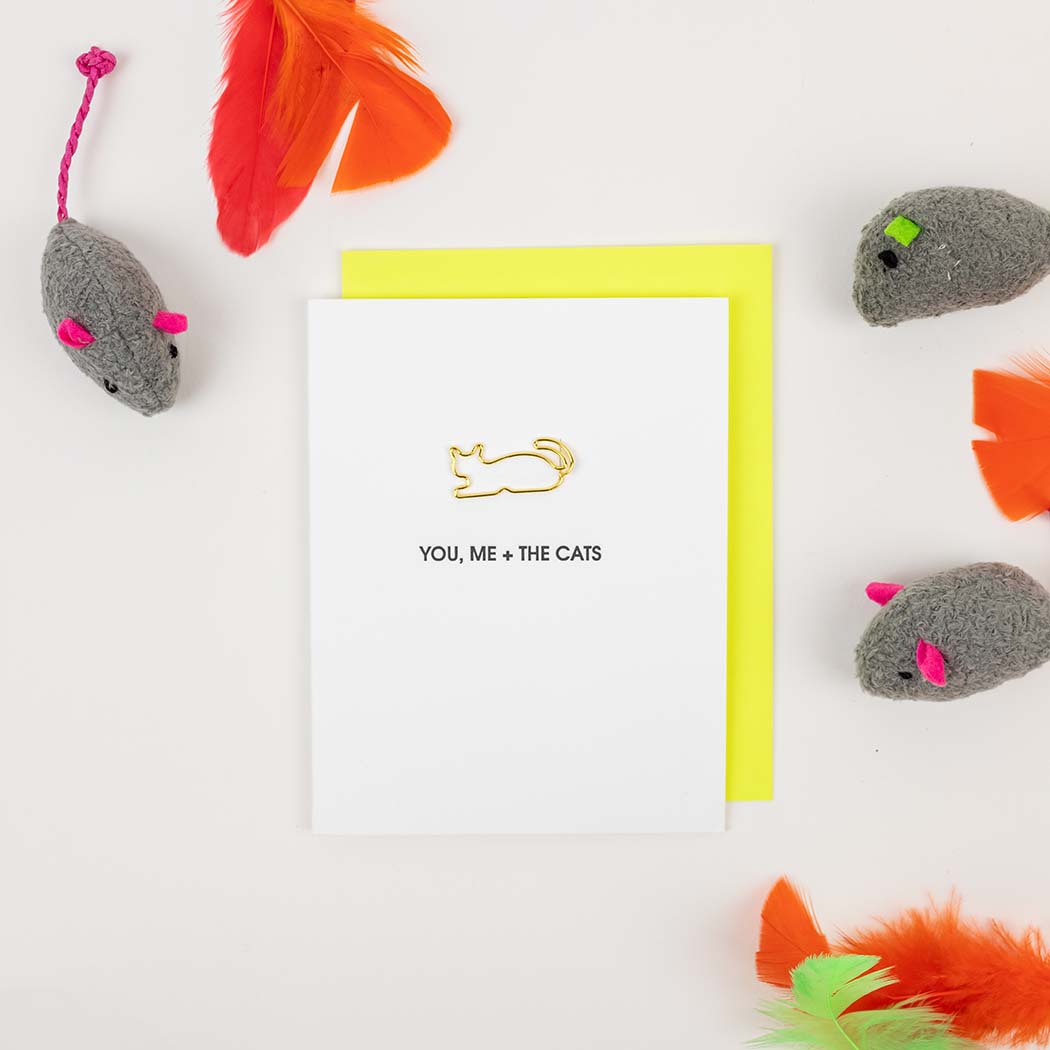 You Me + the Cats - Paper Clip Letterpress Card