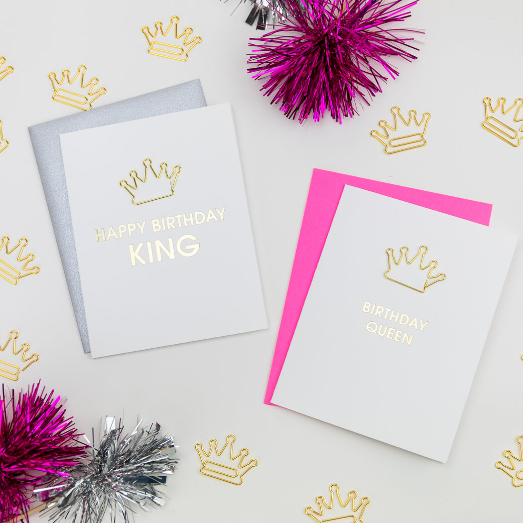 Happy Birthday King -  Crown Paper Clip Letterpress Card