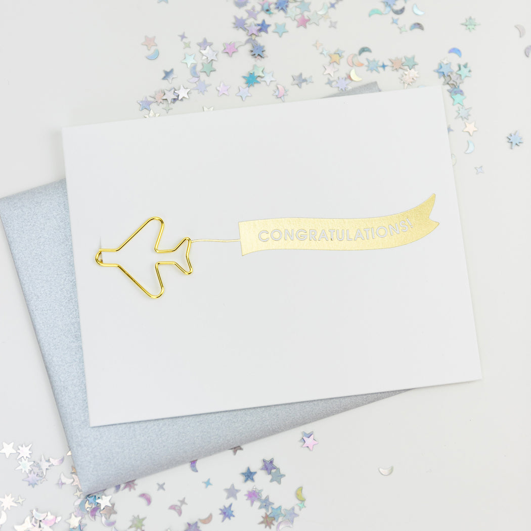 Airplane Banner Congratulations - Paper Clip Letterpress Card