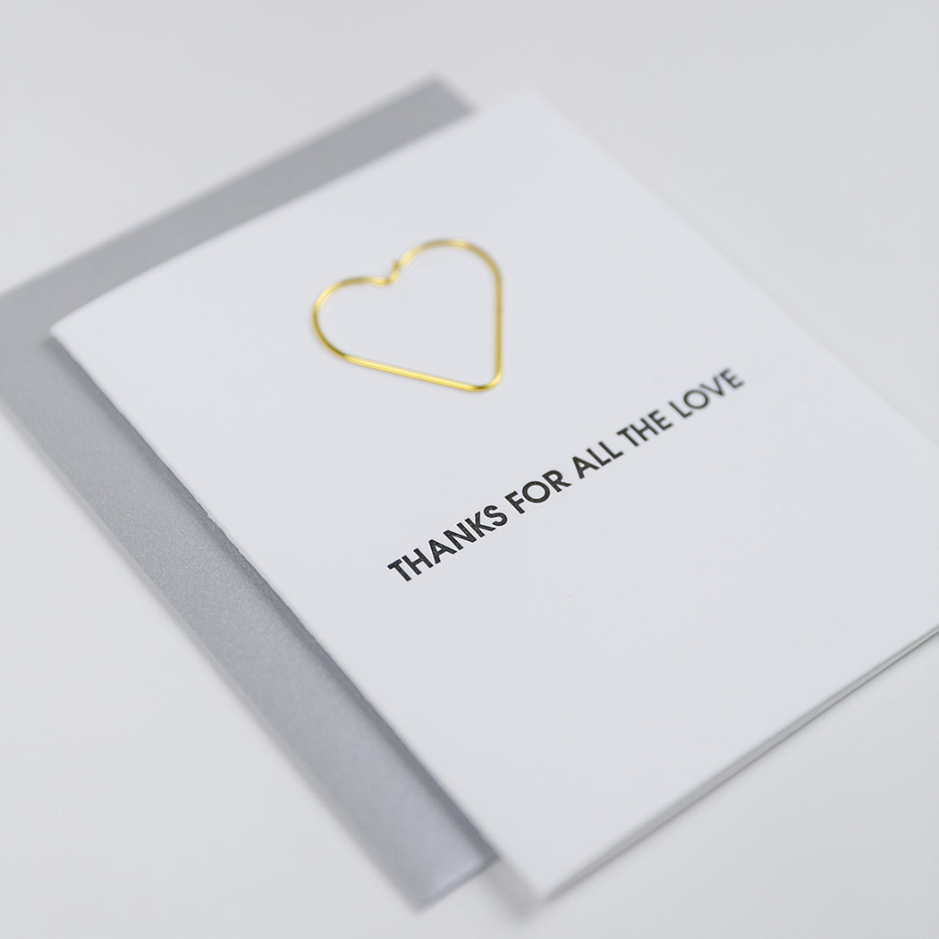 Thanks For All The Love - Heart Paper Clip Letterpress Card