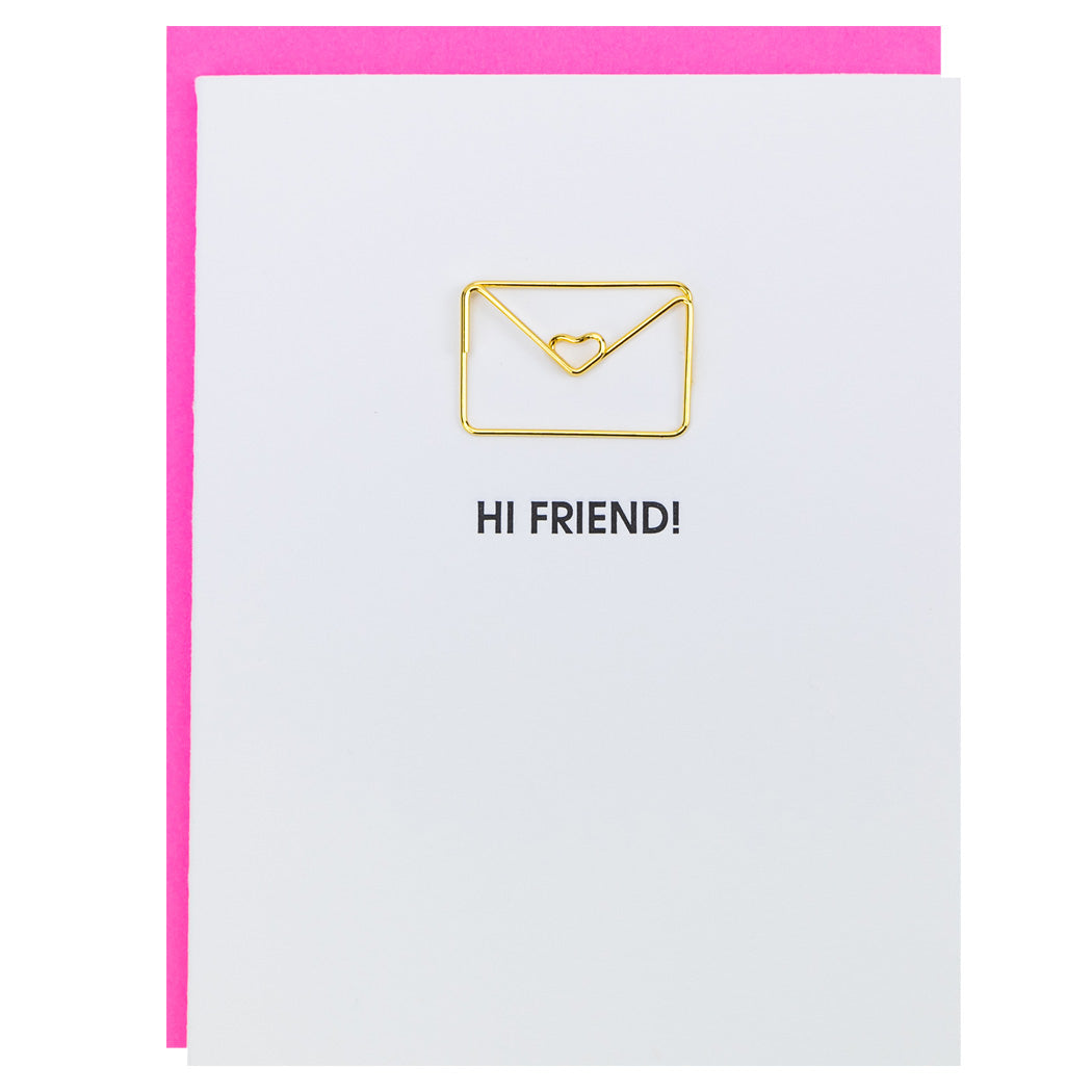 Hi Friend - Envelope Paper Clip Letterpress Card