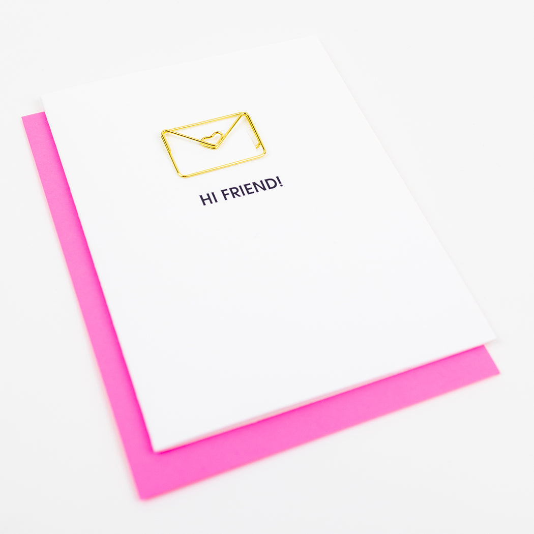 Hi Friend - Envelope Paper Clip Letterpress Card